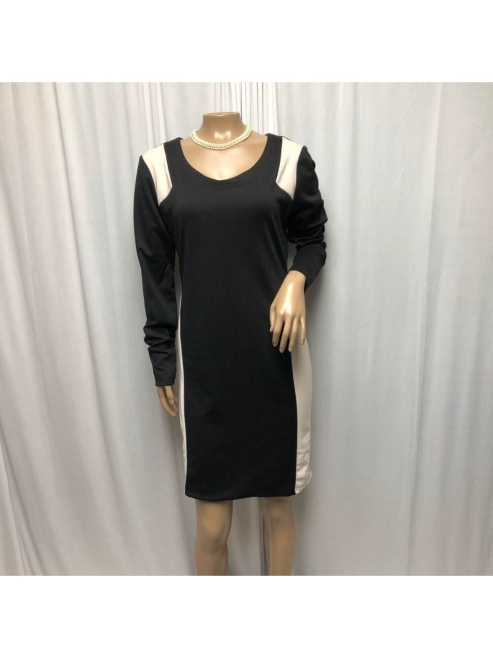 Corey P Dress Womens Size 10 Black Beige Colorblock Zipper Back Stretchy Sheath